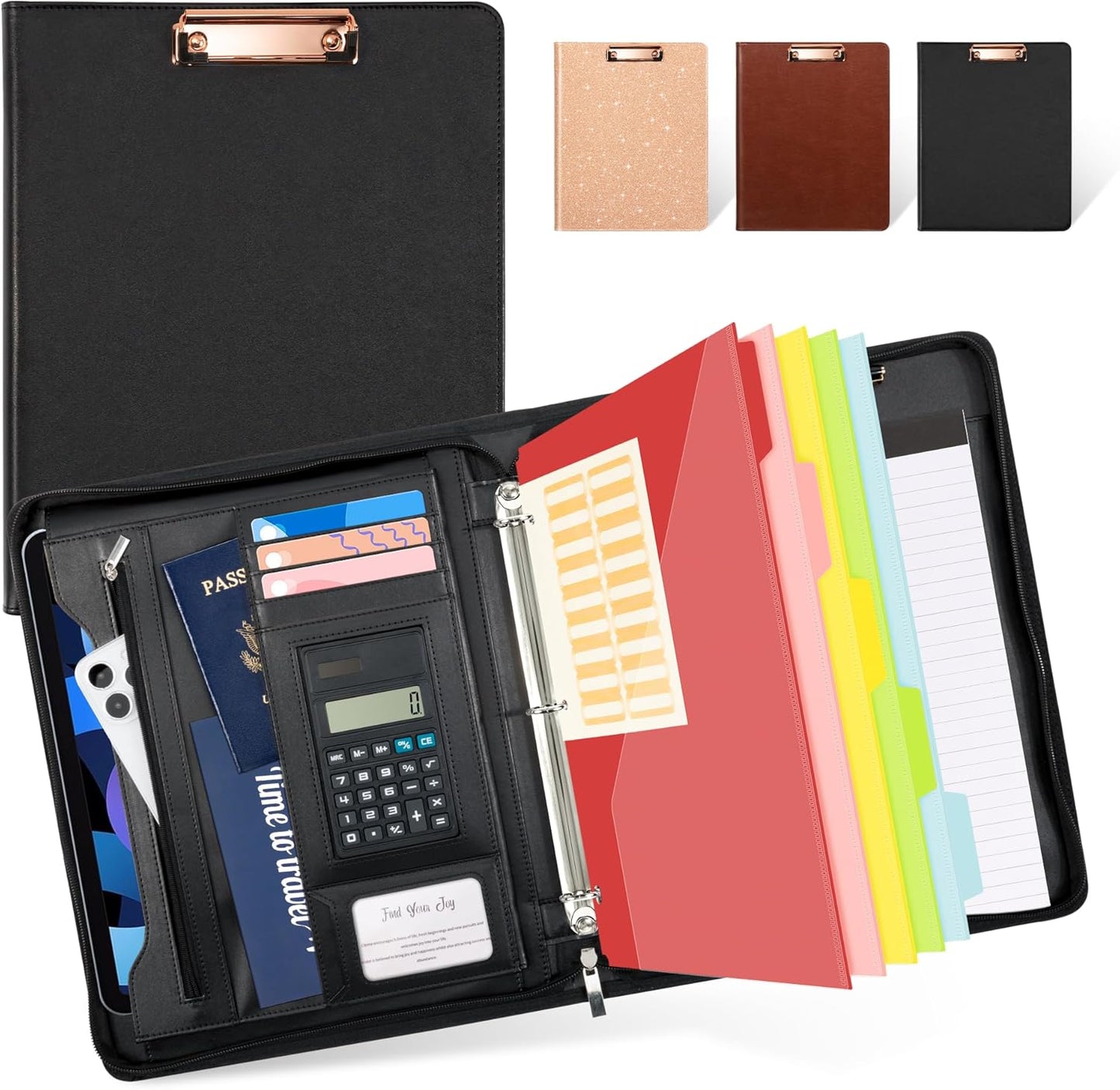 Ospelelf Leather Clipboard Portfolio Folder with 3 Ring Binder