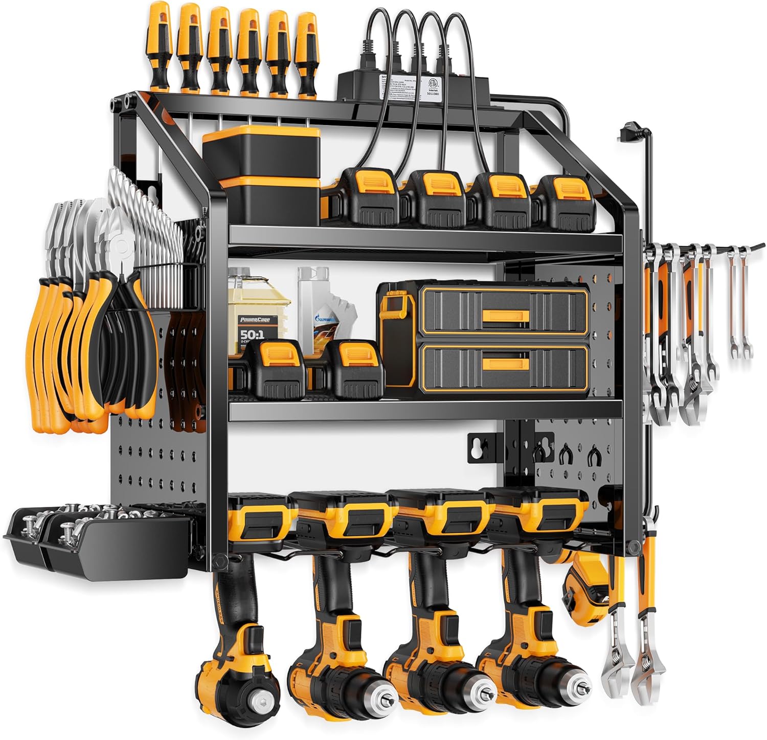 Heavy Duty Metal Power Tool Organizer with Charging Station