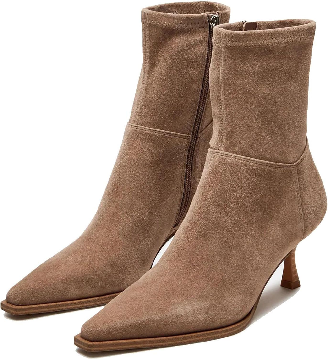 Womens Brown Suede Fall Boots with Side Zip and Kitten Heel