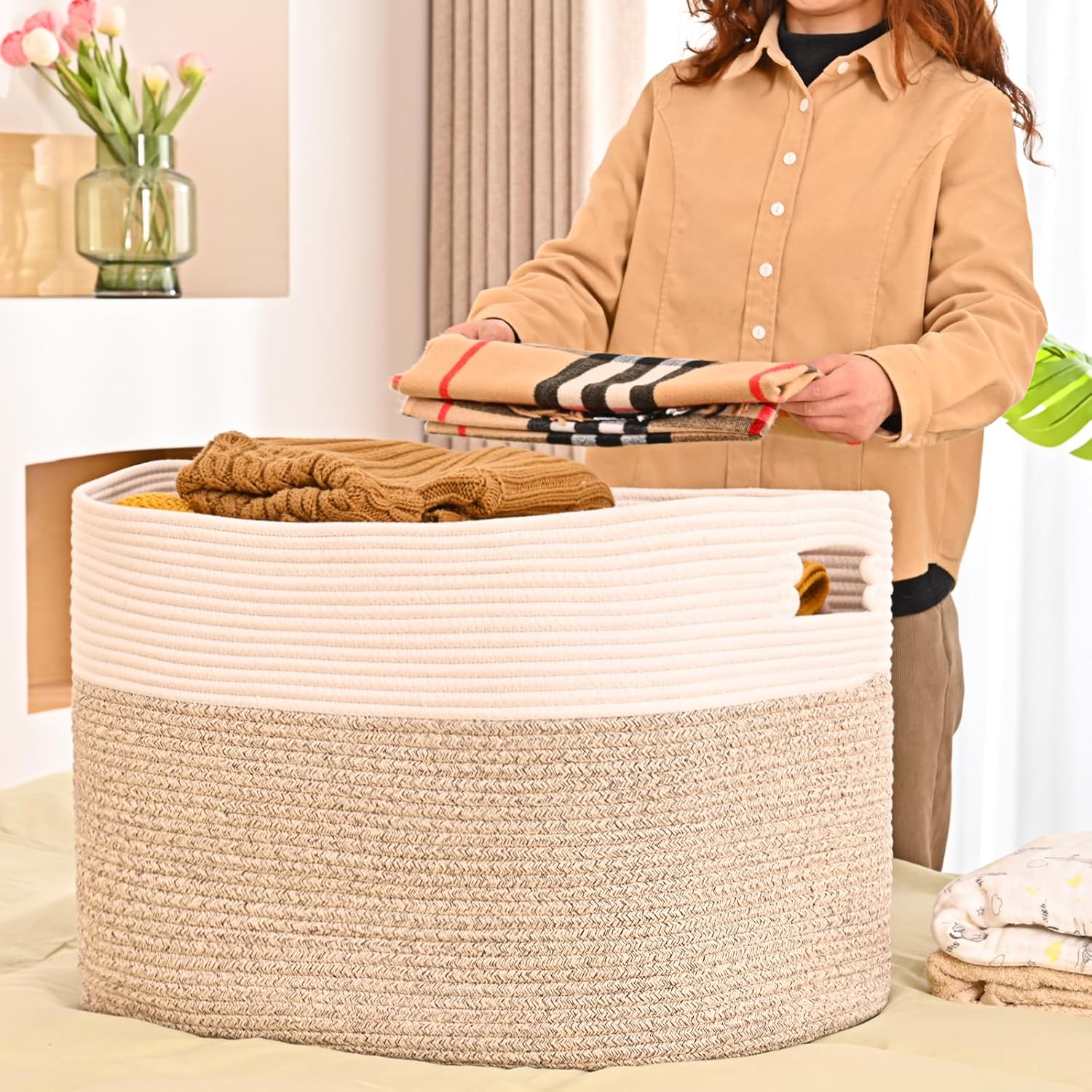 Extra Large Blanket Basket for Living Room Storage Solutions