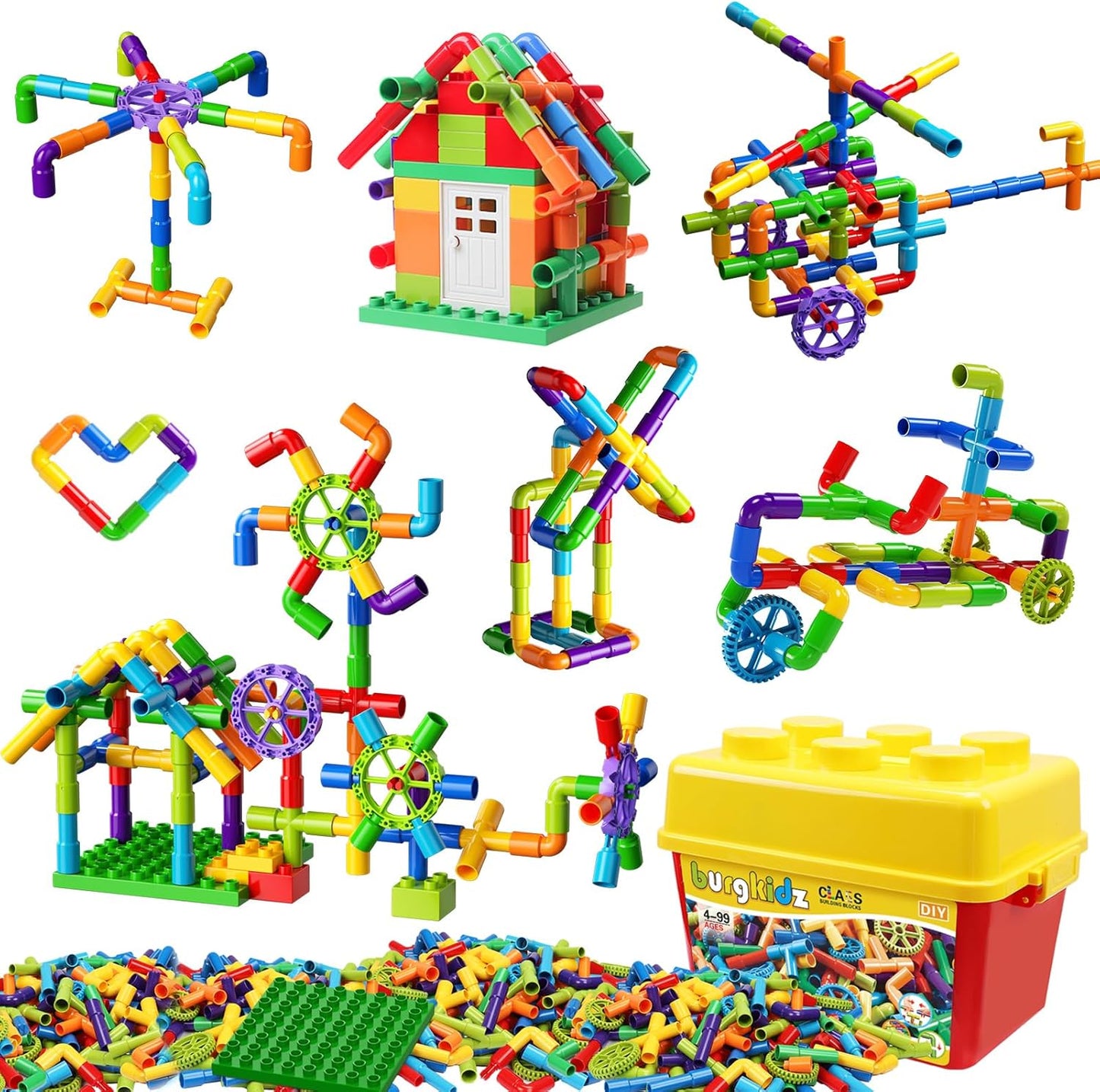 Burgkidz STEM Learning Pipe Tube Construction Blocks for Kids