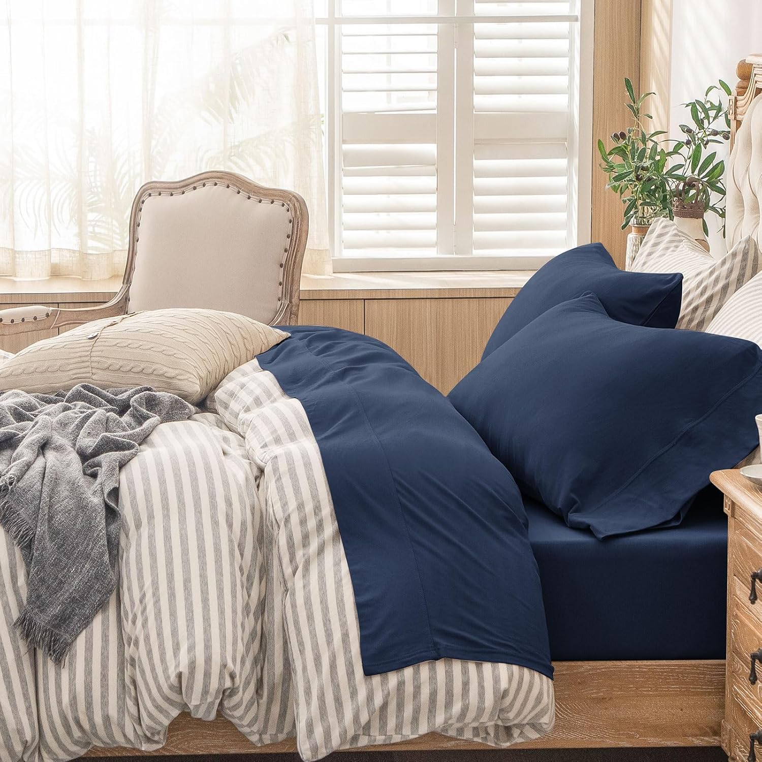 PURE ERA Jersey Knit Bed Sheet Set for King Size Comfort