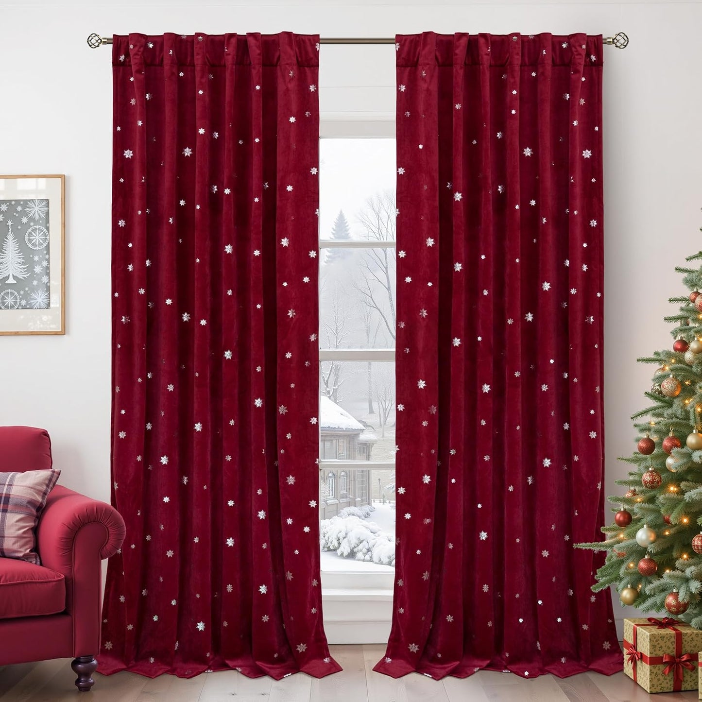 BGment Christmas Red Velvet Curtains for Cozy Living Room Decor