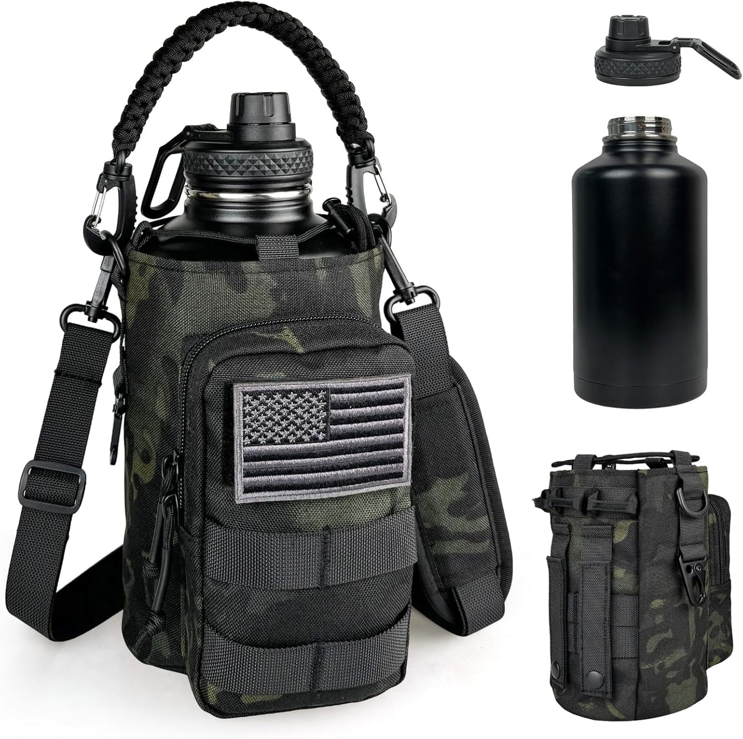 Half Gallon Insulated Water Bottle with Tactical Pouch for Outdoors