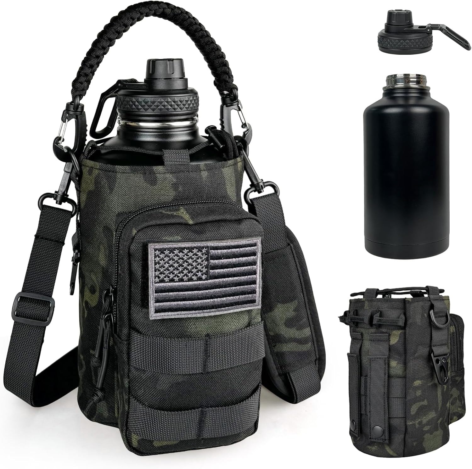 Half Gallon Insulated Water Bottle with Tactical Pouch for Outdoors