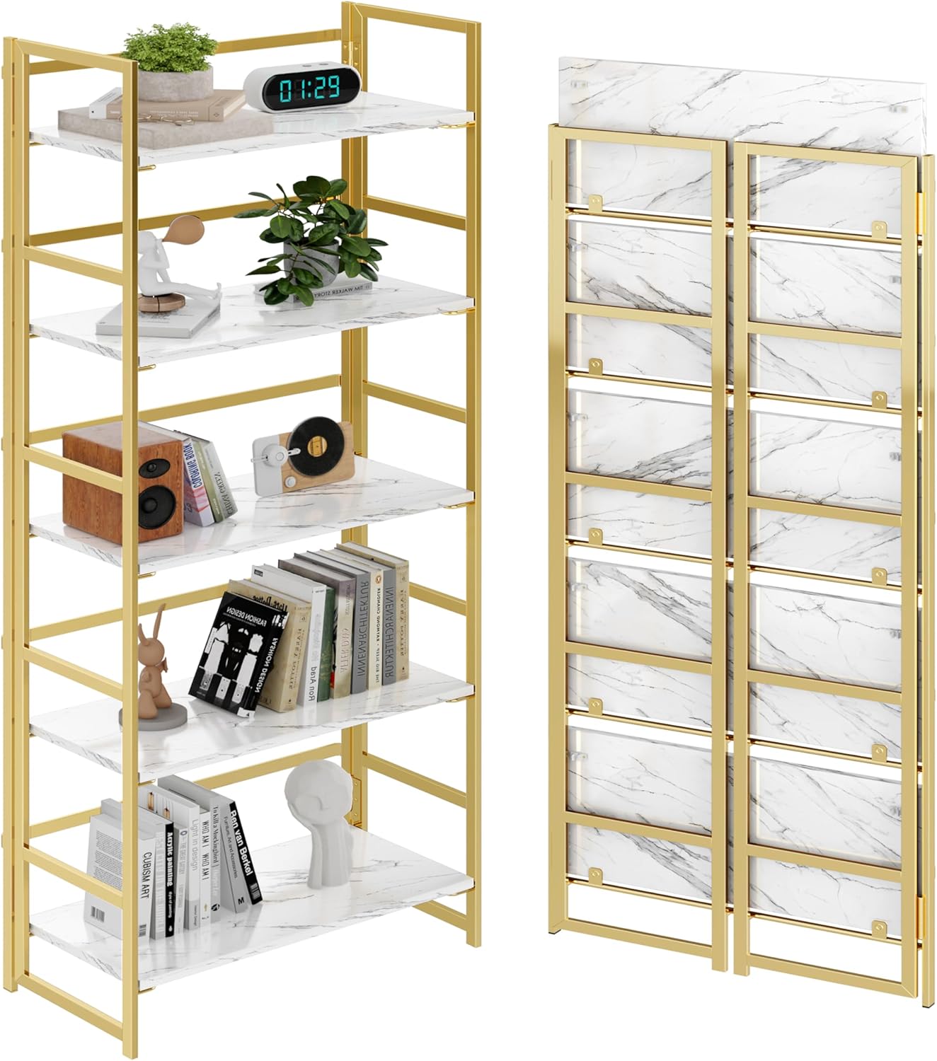 BHG No Assembly Folding Bookshelf for Living Room Storage