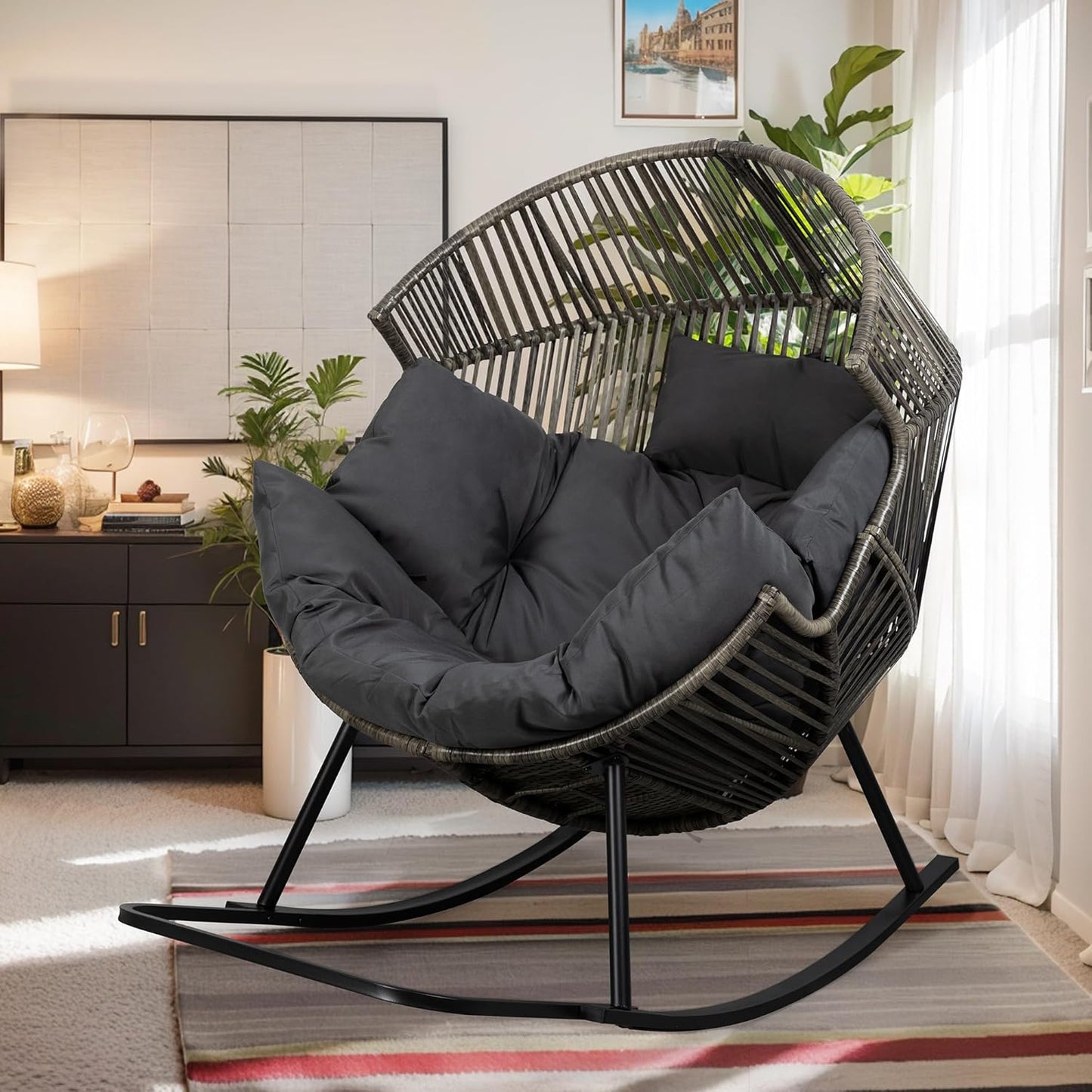 Vongrasig Wicker Egg Chair - Oversized Rocking Lounge Chair