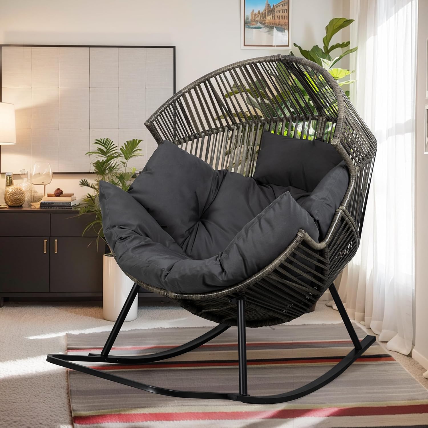 Vongrasig Wicker Egg Chair - Oversized Rocking Lounge Chair