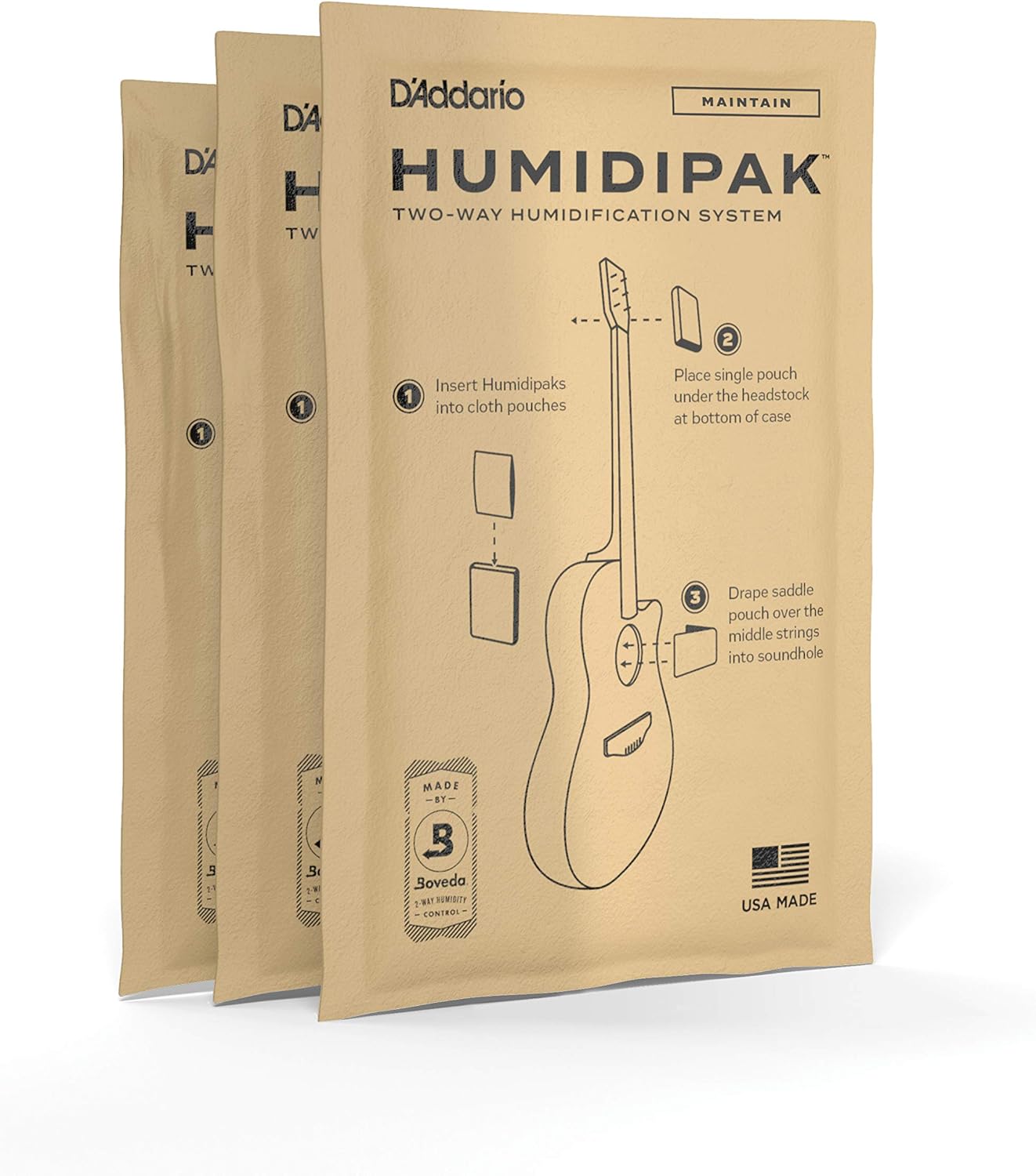 D'Addario Guitar Humidifier Packs - Optimal Guitar Humidification - 3 Replacement Packets