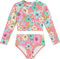 Girls Long Sleeve Rashguard Two Piece Swim Set - UPF 50