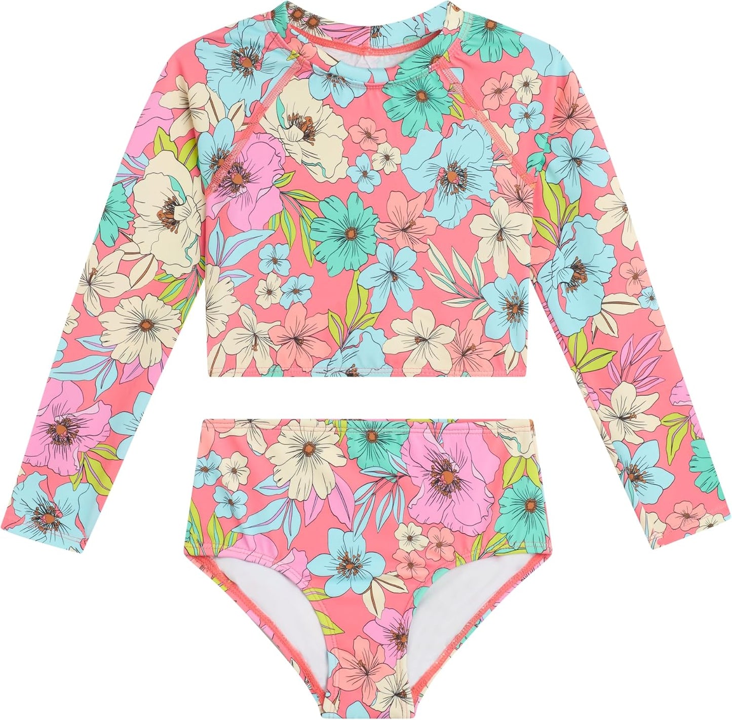 Kanu Surf Girls Long Sleeve Rashguard Swim Set for Sun Safety