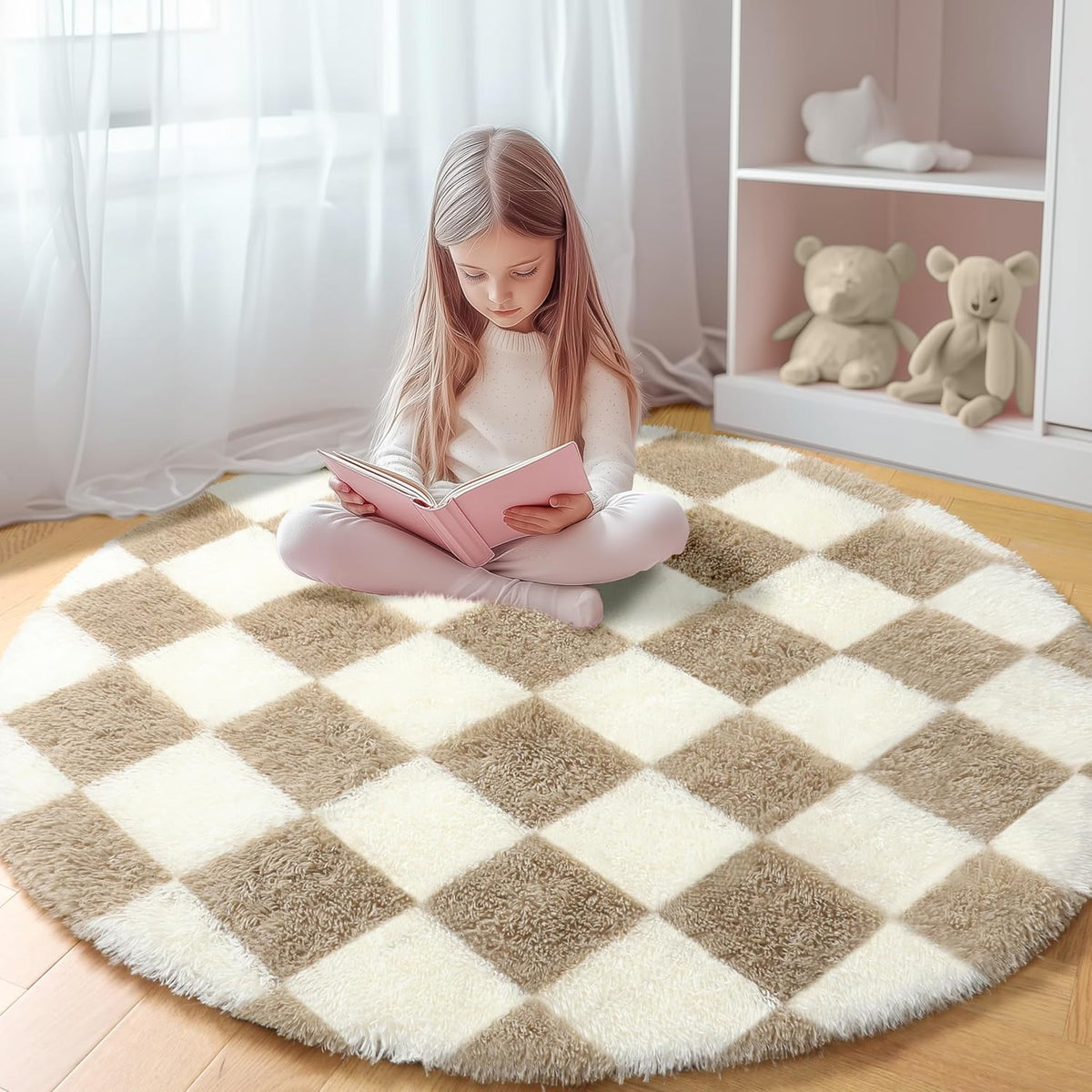 KICMOR Round Rugs 5ft for Bedroom Living Room, Soft Shaggy Carpet