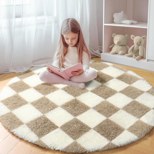 KICMOR Round Rugs 5ft for Bedroom Living Room, Soft Shaggy Carpet