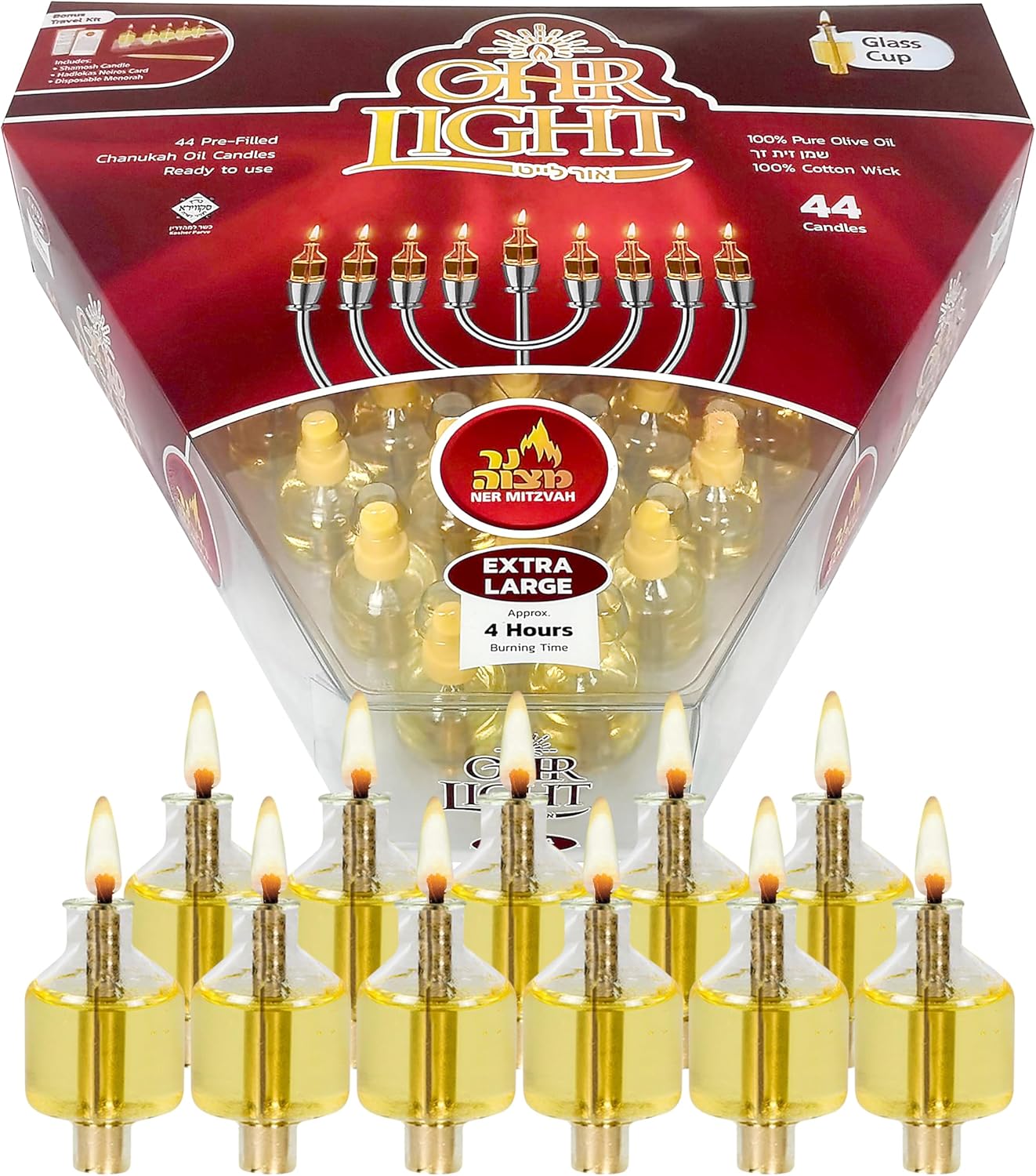 Pre Filled Hanukkah Menorah Oil Cups for Clean Candle Lighting