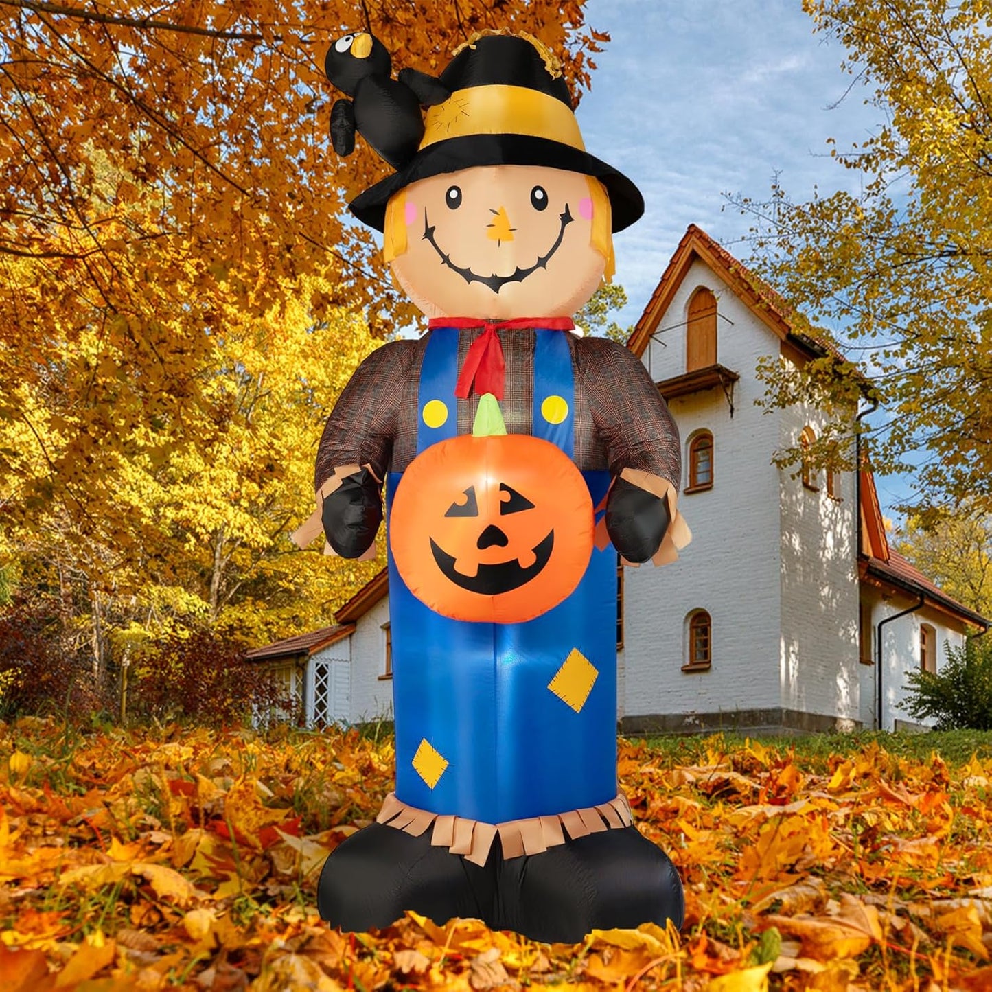 8FT Giant Inflatable Scarecrow with Pumpkin for Fall Decor