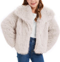 Flygo Girls Faux Fur Coat Kids Fluffy Open Front Jacket - Warm