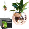 Disco Ball Planter 10 in Rose Gold - Mirror Hanging Planter with Stand