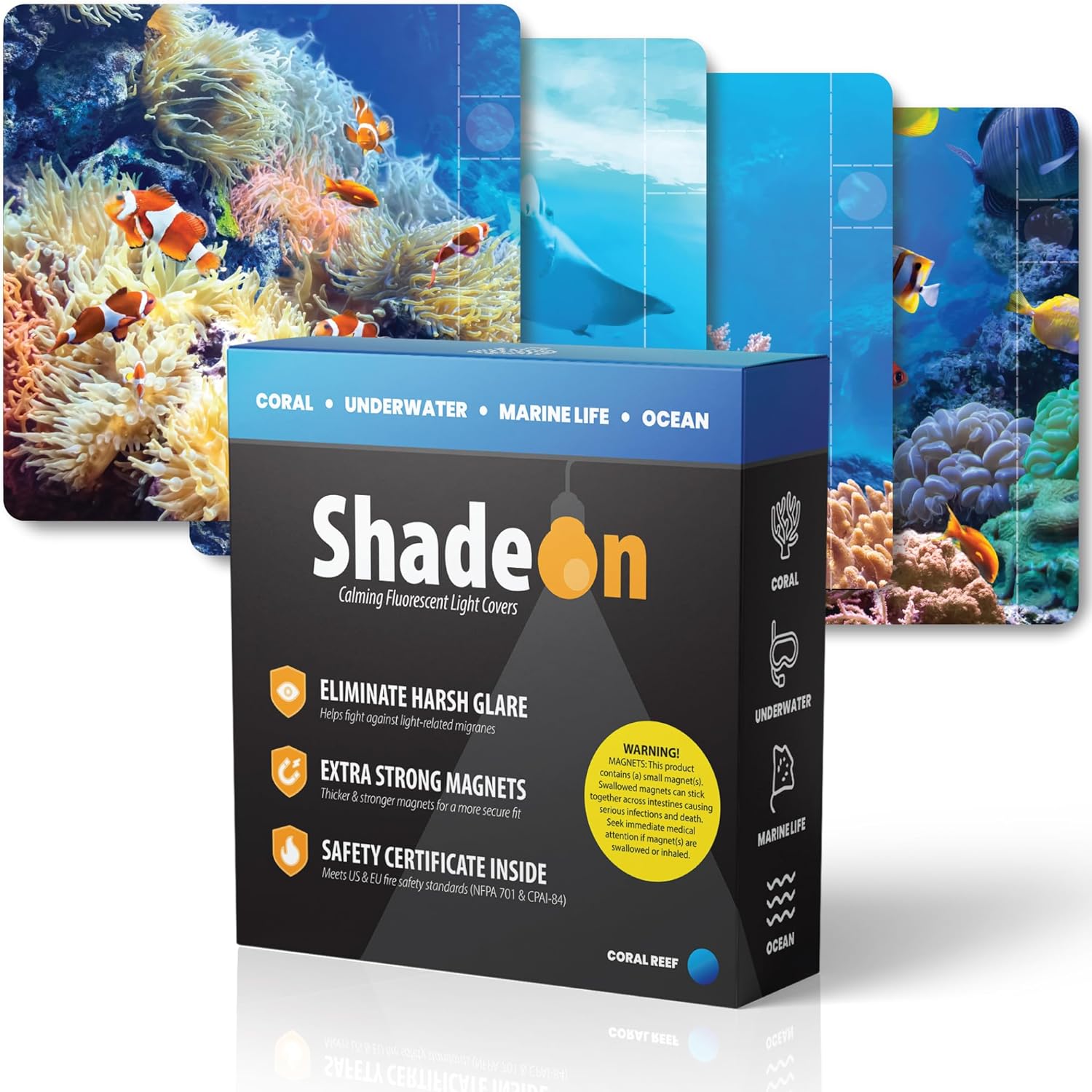 ShadeOn Fluorescent Light Covers for Classroom - Coral Reef Design