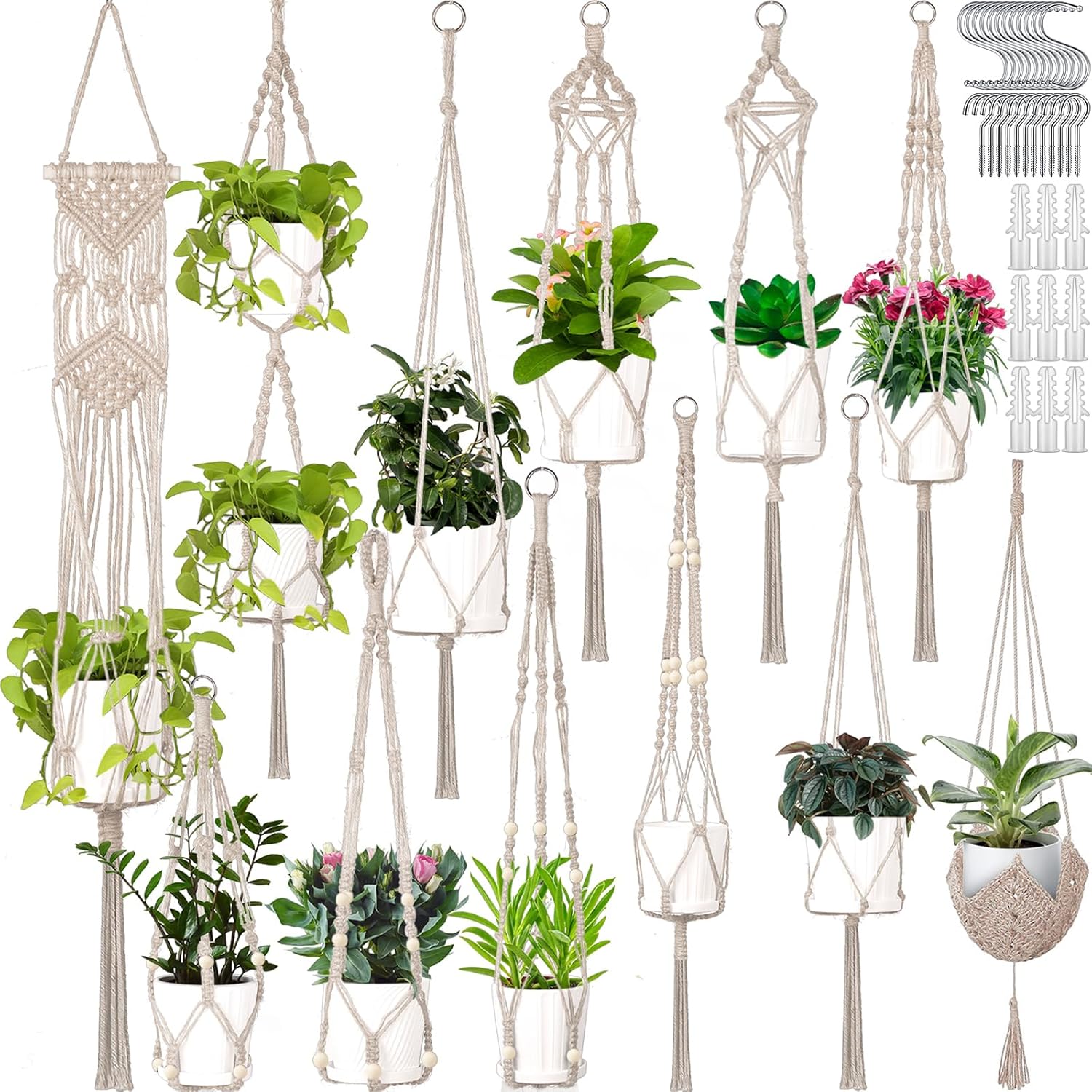 Macrame Plant Hangers Set of 12 for Indoor and Outdoor Use