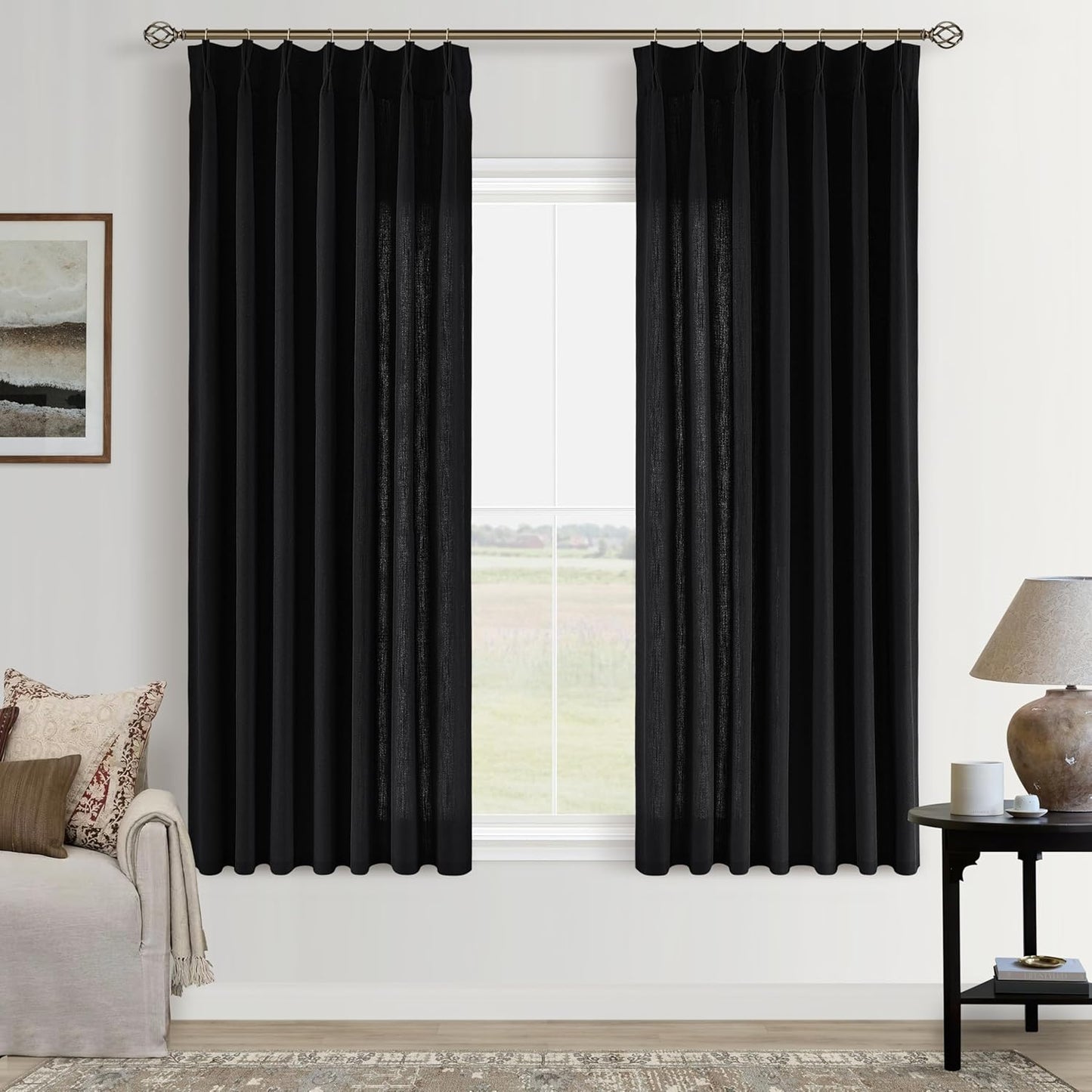 Black Pinch Pleated Semi Sheer Curtains for Elegant Spaces