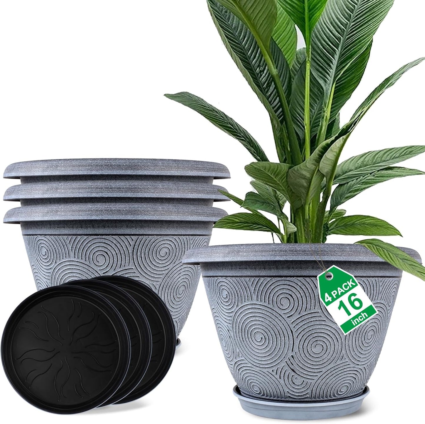 16 Inch Large Planter Pot Set for Indoor Outdoor Plants