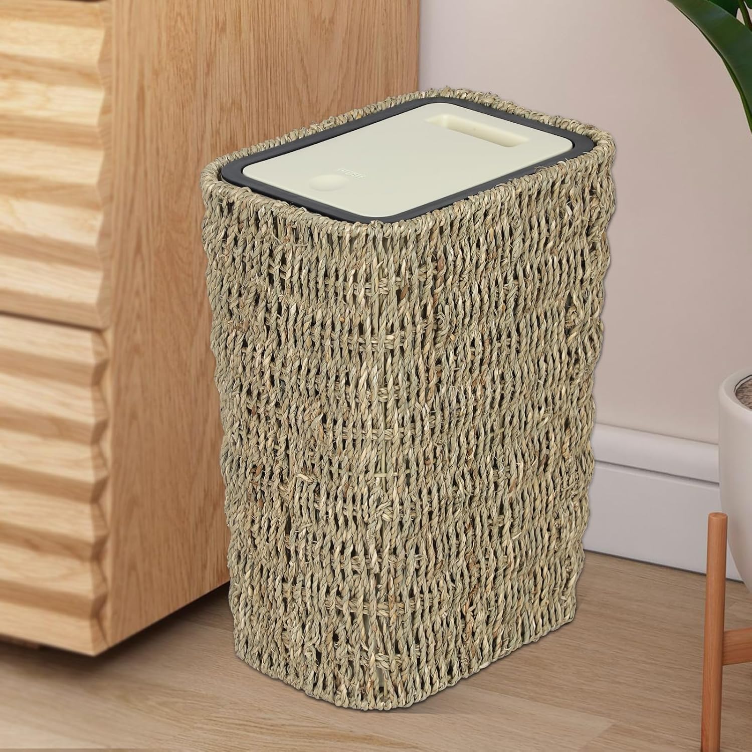 Boho Trash Can with Lid for Bathroom and Kitchen Use