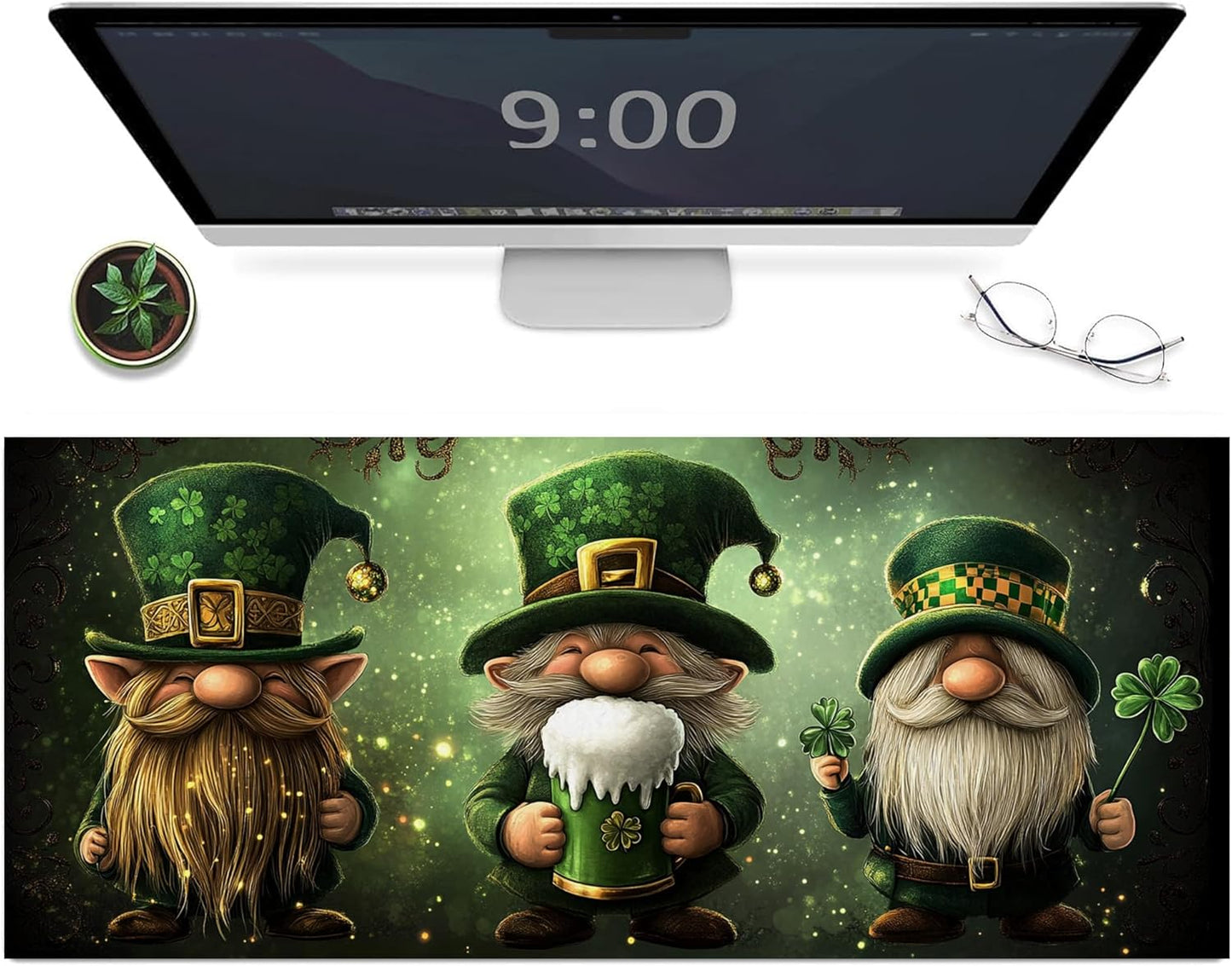 Lucky Trio St. Patricks Day Desk Mat - Non-Slip 24x14in