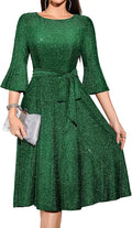 Women's Bell Sleeve Vintage Midi Dress for Wedding Guests - Elegant