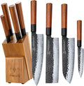 Japanese Knife Block Set with Hand Forged 9CR18MOV Steel Blades