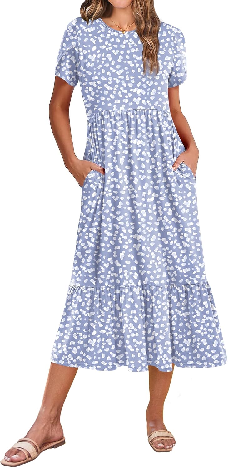 Zeagoo Women Summer Midi A Line Dress with Pockets for Travel