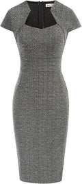Elegant Cap Sleeve Tweed Pencil Dress for Women - Chic Style