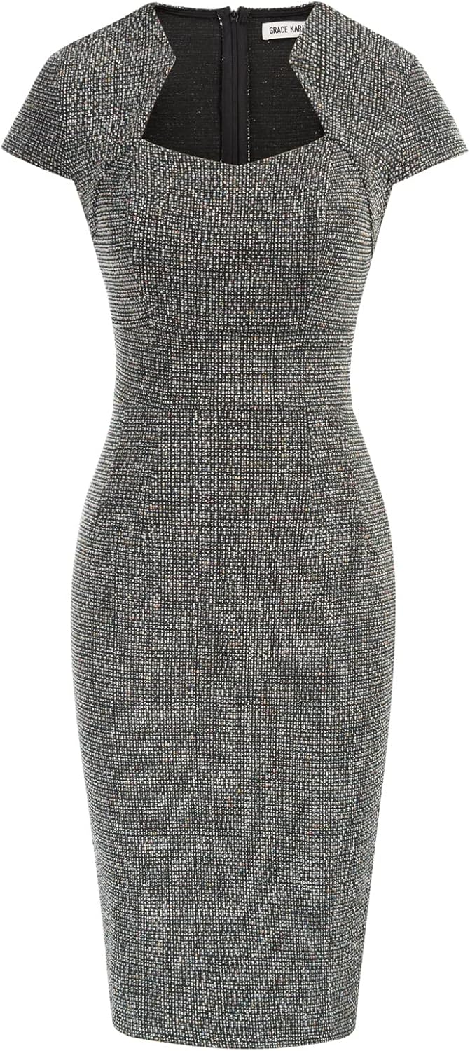 Gorgeous Pencil Dress for Women - Cap Sleeve Tweed Style