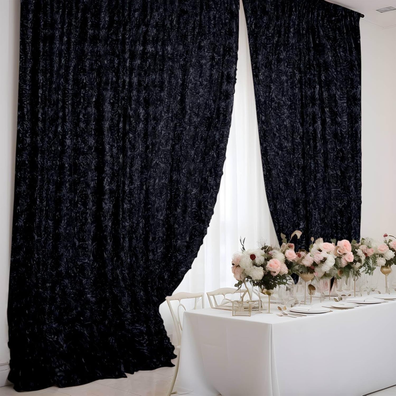 8ftx8ft Black 3D Floral Satin Rosette Backdrop Panel Review