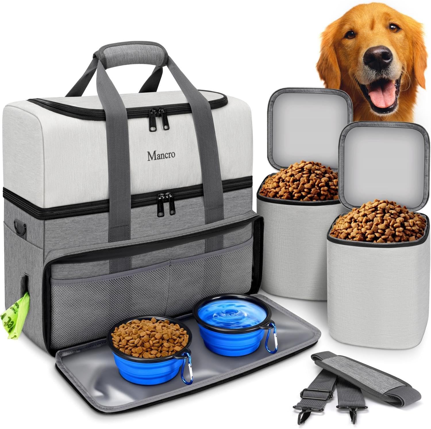 Mancro Dual Layers Dog Travel Bag for Pet Supplies and Gear
