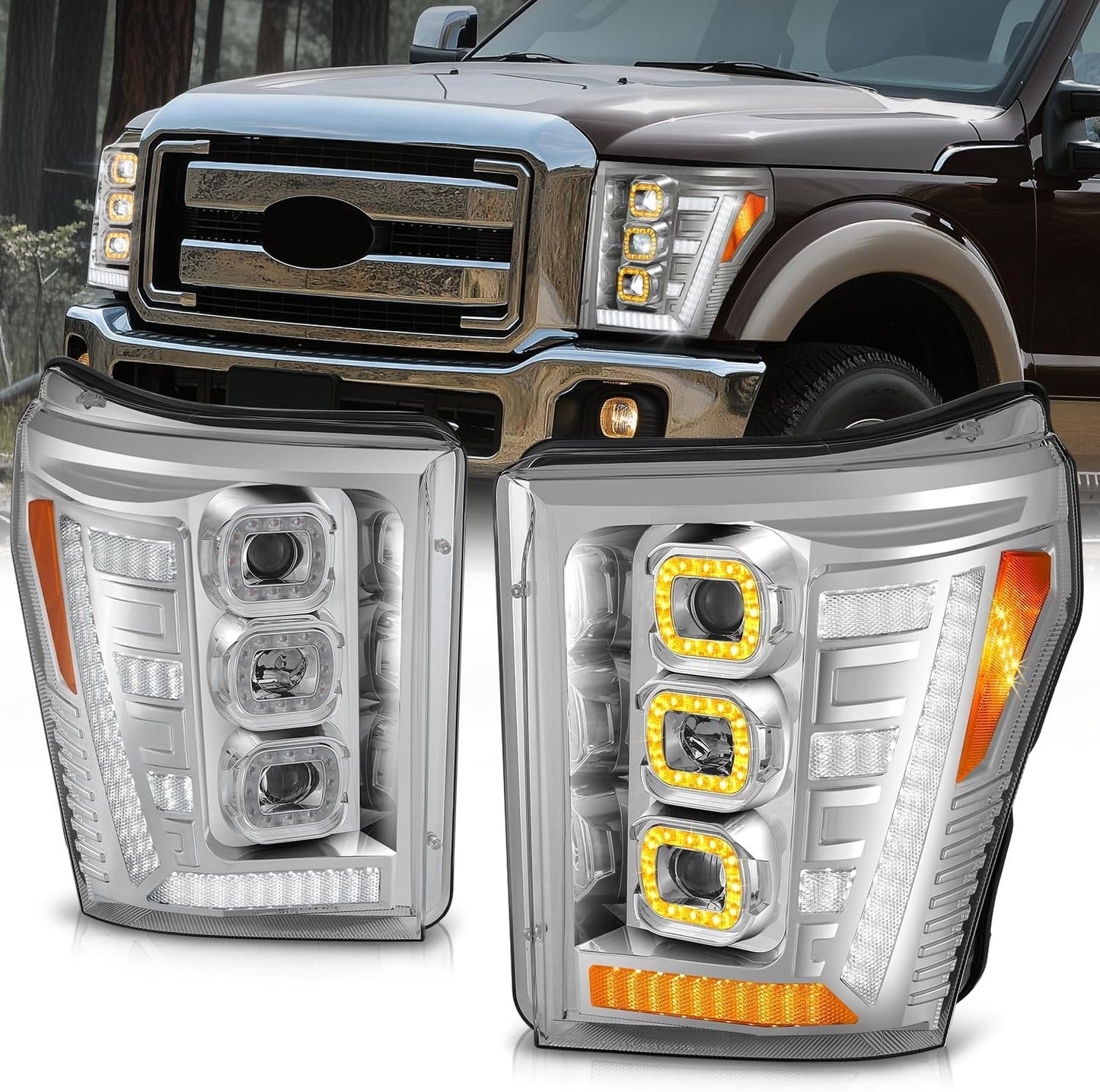 Auto Dynasty LED DRL Headlights Assembly for Ford Super Duty