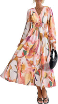PRETTYGARDEN Floral Midi Dress V Neck Long Sleeve - Flowy Fit Women's