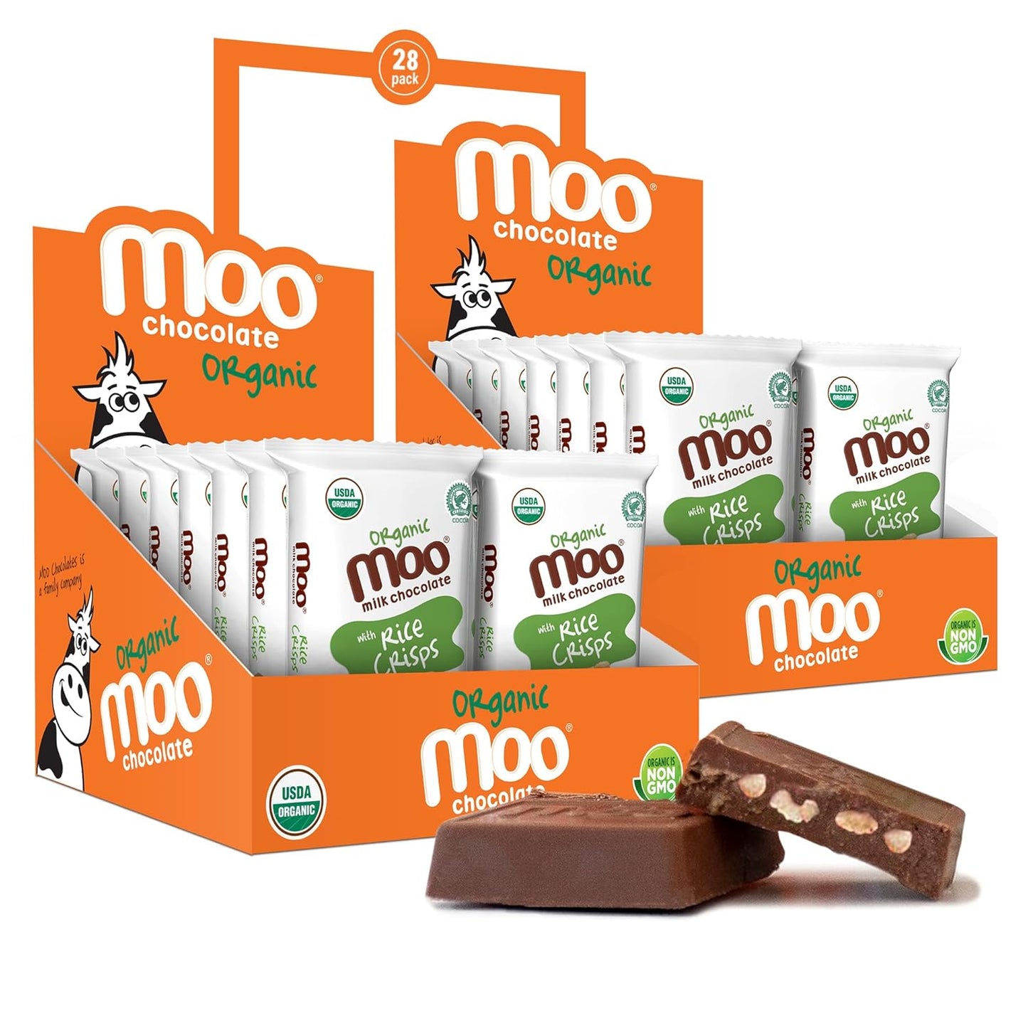 Moo Chocolates Organic Milk Chocolate Mini Bars with Rice Crisps