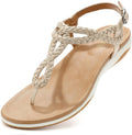 Womens Flat T-Strap Braided Sandals with Arch Support - Comfortable
