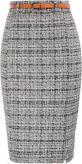 Tweed Pencil Skirt Knee Length High Waisted with Slit - Classic Fit