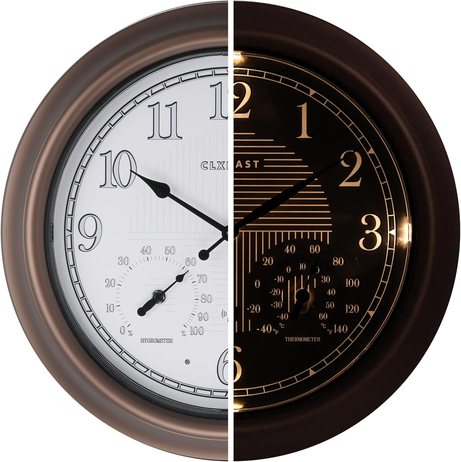18 Inch Illuminated Outdoor Atomic Analog Wall Clock with Thermometer