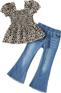 Girls Flare Denim Jeans and Ruffle Peplum Top Set - Cute Spring Outfit