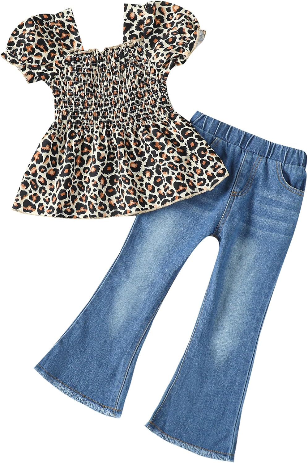 Kucnuzki Toddler Girls Clothes Flare Denim Jeans Outfit Set