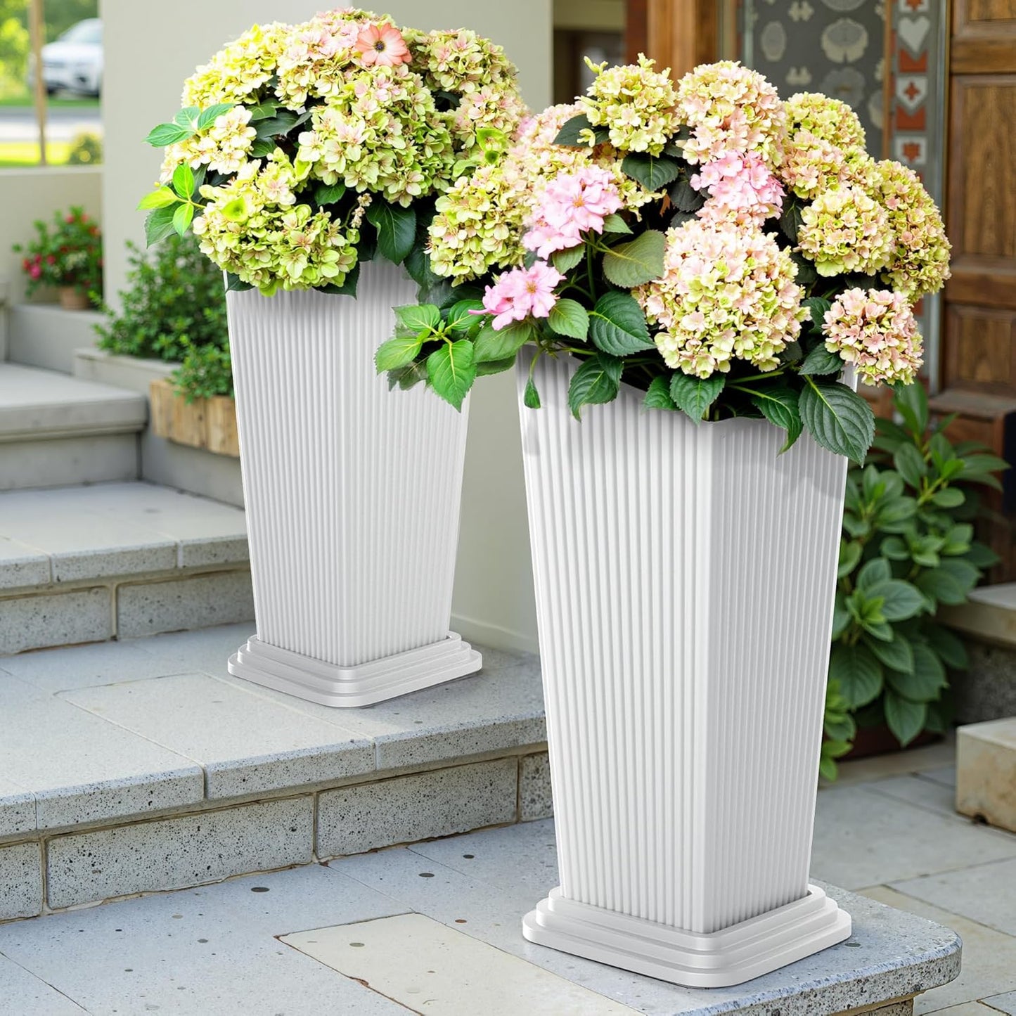FENCY Set of 2 Tall Planters for Outdoor Plants, 24 Inch Pots