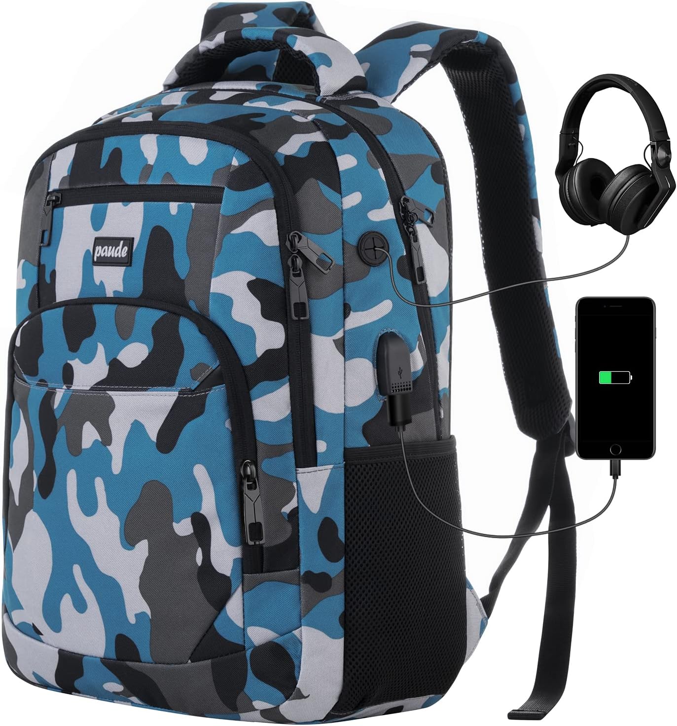 Paude 17 Inch Backpack for Men with USB Port and Headphone Hole