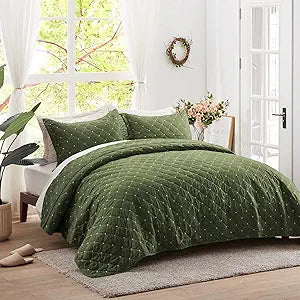 SunStyle Home King Quilt Set Olive Green Lightweight Bedspread