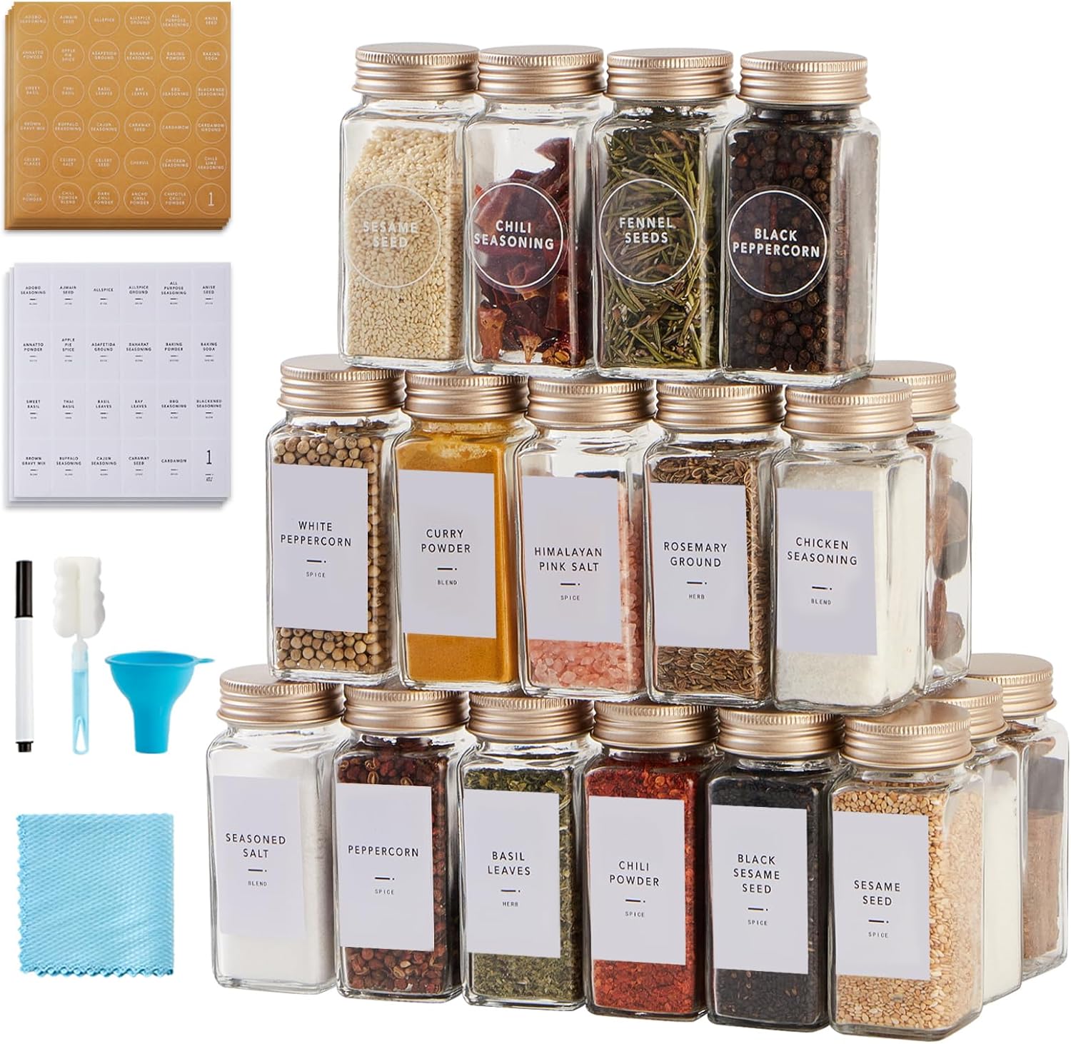 36 Pcs Spice Jars Set with Labels and Accessories for Kitchen