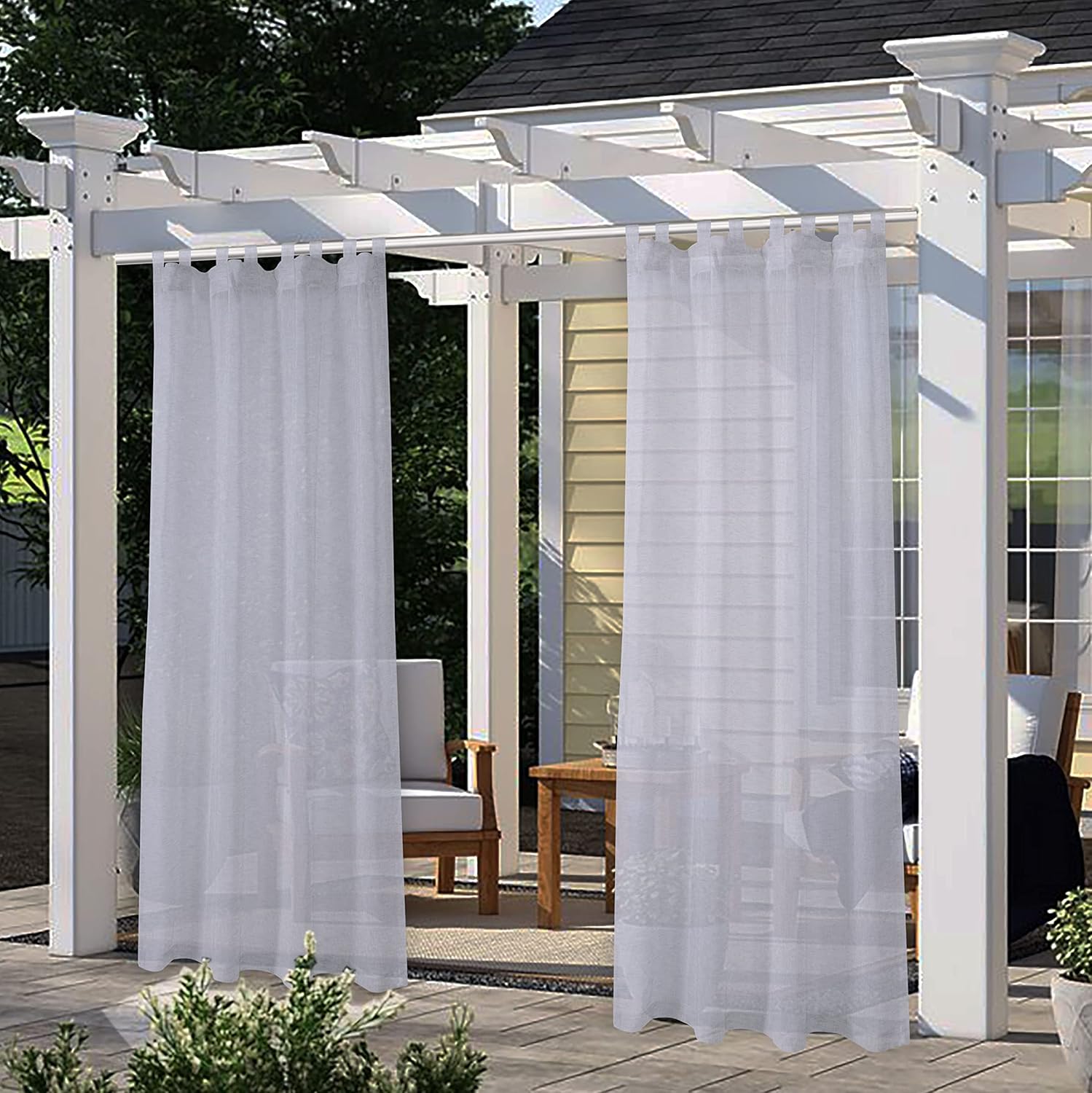 LORDTEX Burlap Linen Look Outdoor Curtain for Patio - 2 Panels