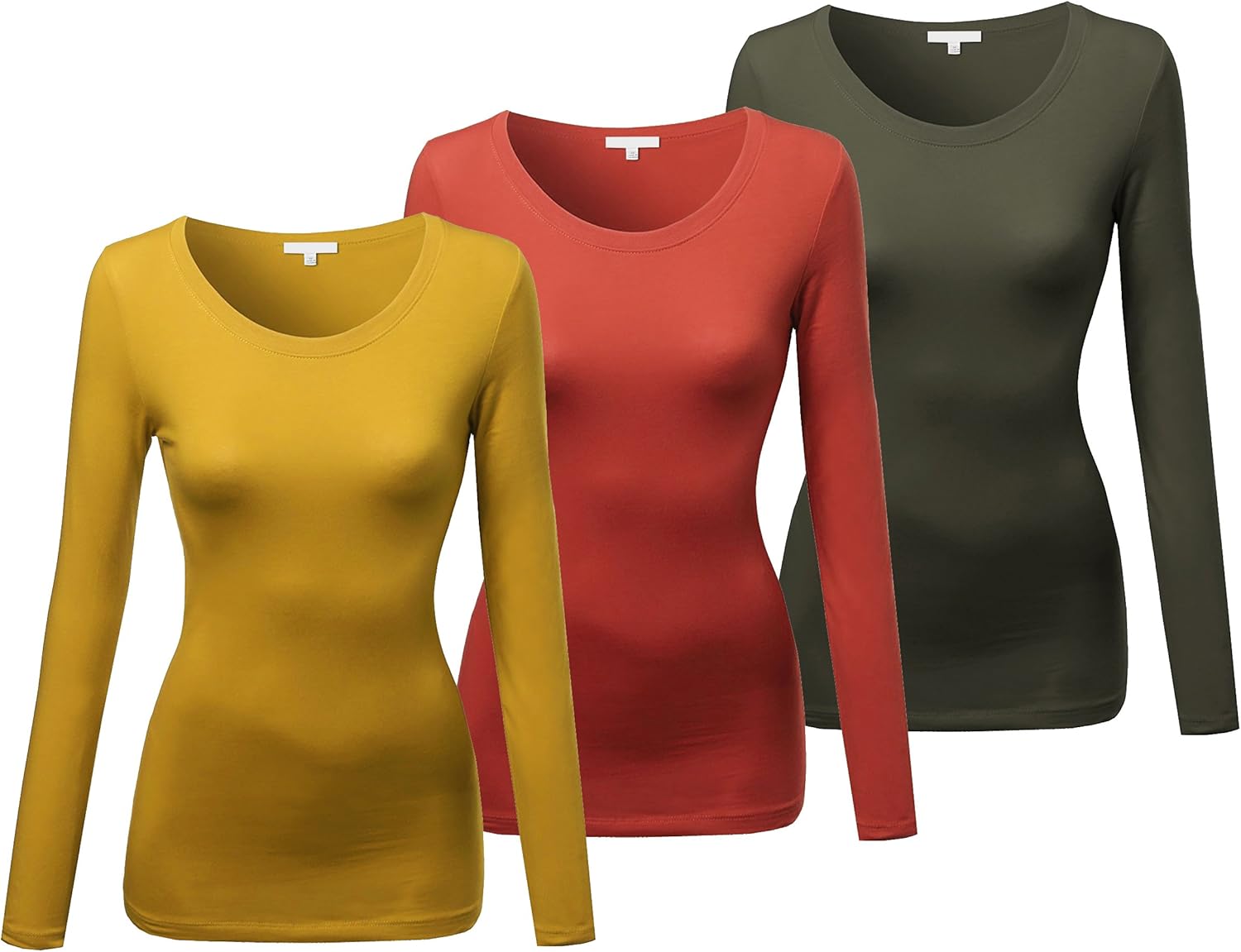 Emmalise Women's Basic Athletic Fit Long Sleeve Round Neck Tee