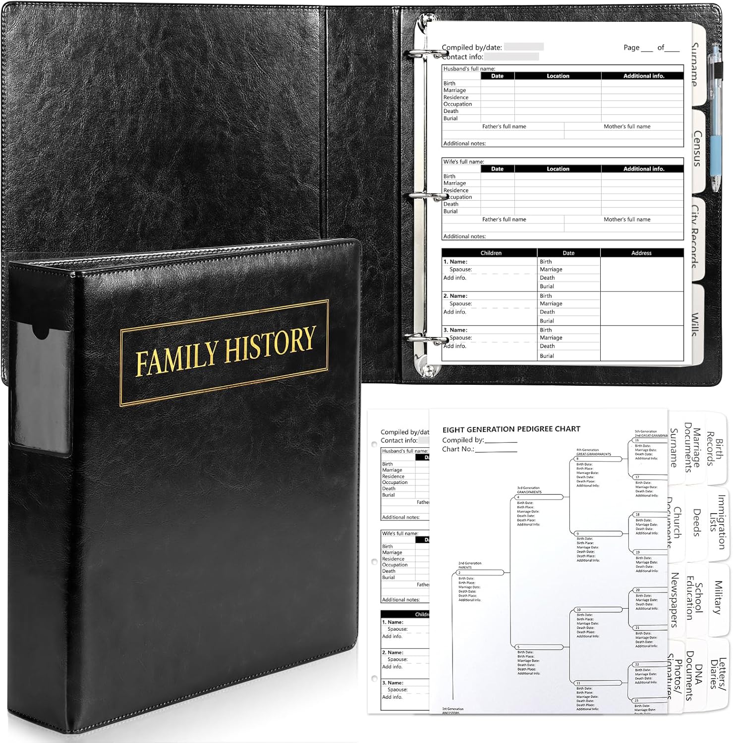 Family History Binder with 50 Group Sheets for Genealogy Records
