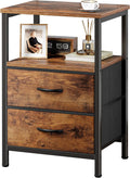 Huuger Night Stand with 2 Drawers - Compact Rustic Brown Bedside Table